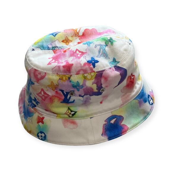 Louis Vuitton Bucket Hat Monogram White Watercolor Multicolor - Picture 7 of 10
